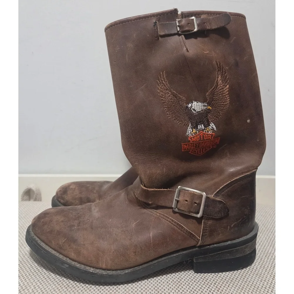 Vintage Harley Davidson Jerry Boots Mens Brown Flying Eagle 8631 10.5EE Wide